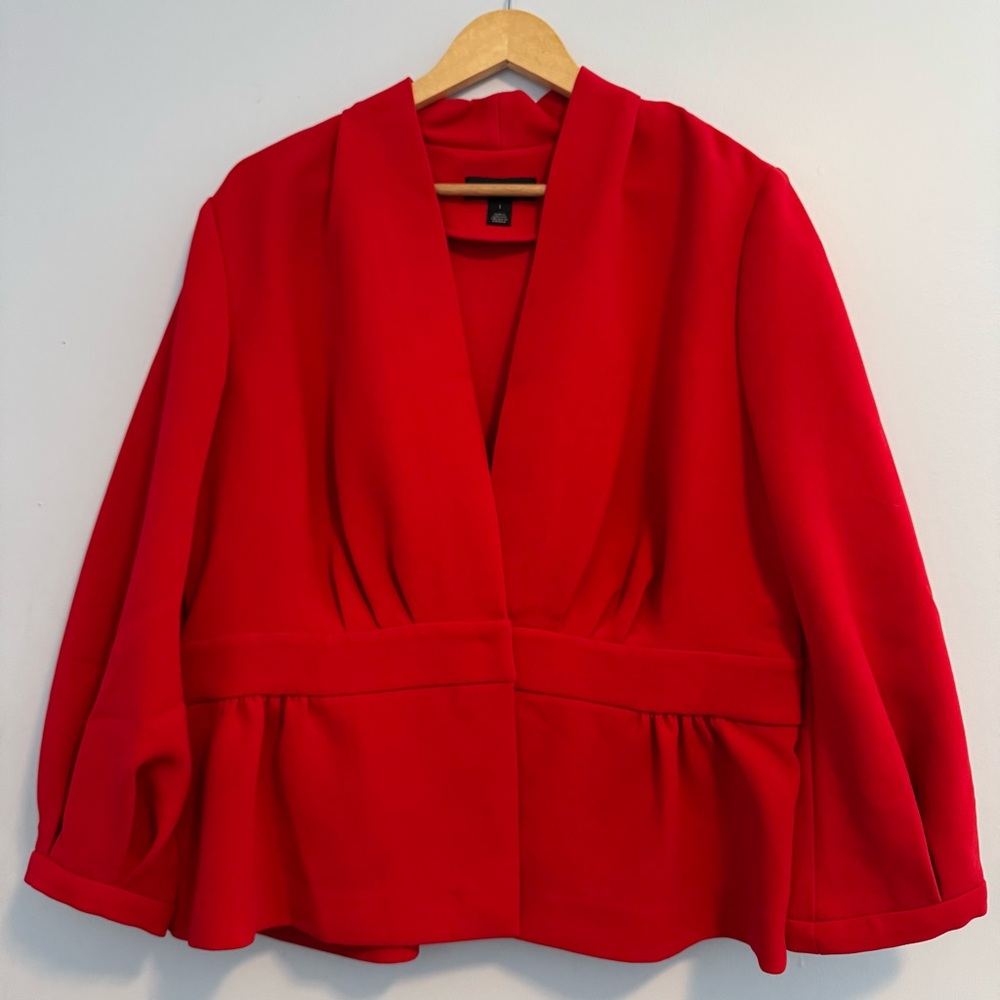 Halogen Red Blazer with Puff Sleeves Size Large